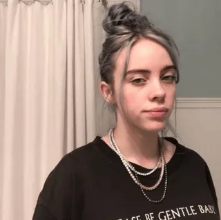 🦄 Billie Eilish BE GENTLE Frau, Sängerin, Promi, Porträt, Billie Eilish, Person whatsapp sticker