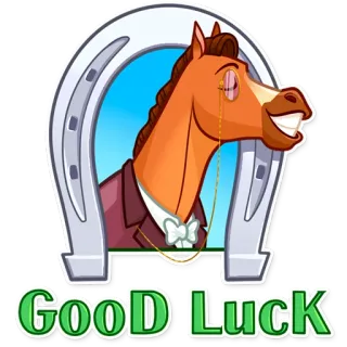 🍀 Good Luck bonne chance, cheval, fer à cheval, monocle, salutation, voeu telegram sticker