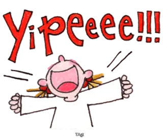 🤩 Yipeee!!! animado, alegre, celebração, feliz, menina, divertido, oba whatsapp sticker