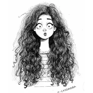 😳 C.CASSANDRA Cartoon, Frau, Locken, Skizze, Zeichnung telegram sticker