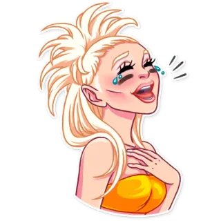 😂 femme, blonde, pleurer, rire, heureuse, joie, émotion telegram sticker