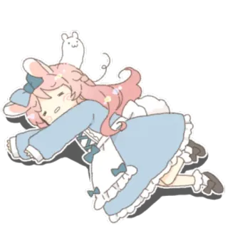 😵 Аниме, Милый, Каваий, Кролик, Спит, Иллюстрация telegram sticker
