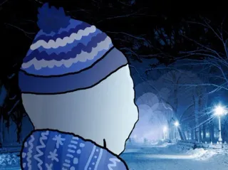 ❄️ ฤดูหนาว, หิมะ, หนาว, สีฟ้า, กลางคืน, สวนสาธารณะ telegram sticker