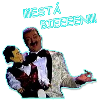 😝 ¡¡¡ESTÁ BIEEEN!!! hombre, marioneta, esmoquin, expresión, emoción, frase telegram sticker