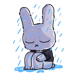 😔 rabbit, rain, sad, bunny, cartoon, cute telegram sticker