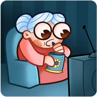 📺 nonna, guardando la tv, bevanda, cartone animato, nonna, sedia whatsapp sticker