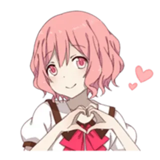 😍 fille anime, cheveux roses, geste coeur, mignon, amour, affection whatsapp sticker