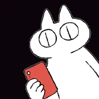 📱 cat, cartoon, phone, animal, white, red telegram sticker