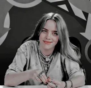 💚 Billie Eilish cantante, musicista, celebrità, persona, ritratto, gioielli, stile telegram sticker