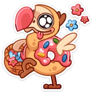 😜 Dodo, Uccello, Animale, Carino, Fiori, Ciambella, Kawaii whatsapp sticker