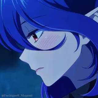 🖤 @Fushiguro_megumi Anime, Mädchen, blaue Haare, rote Augen, Elfenohren, Illustration telegram sticker