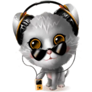 🎧 gato, auriculares, gafas de sol, música, reproductor, animal, pegatina whatsapp sticker