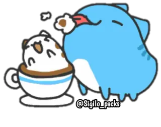 😋 @Sigilo_packs 귀여운, 고양이, 상어, 커피, 동물, 만화, 디지털 아트 telegram sticker