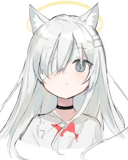 😯 Anime, Chica, Ángel, Orejas de gato, Kawaii, Gargantilla, Lindo telegram sticker
