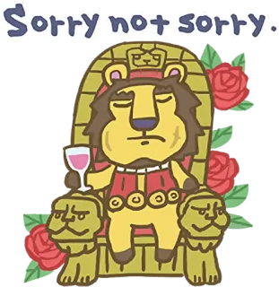 🤴 Sorry not sorry. león, rey, vino, rosas, trono, dibujos animados whatsapp sticker