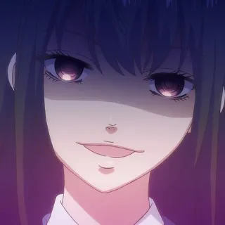 🎶 anime, ragazza, sorrisetto, espressione facciale, capelli scuri whatsapp sticker