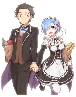 👫 Subaru Natsuki Re:Zero anime, maid, couple, rem, cute whatsapp sticker