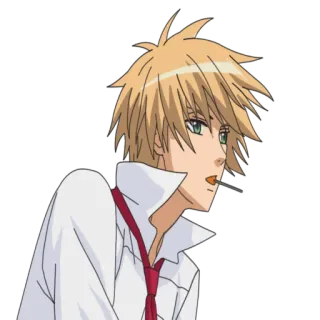 😏 Anime, Personagem, cabelo loiro, pirulito, gravata, Mangá whatsapp sticker