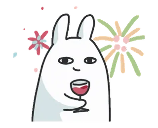 🎊 lapin, vin, feux d'artifice, fête, mignon, animal telegram sticker