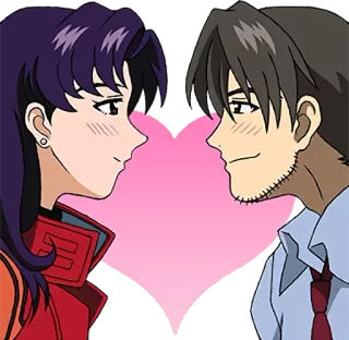💋 Misato Katsuragi Evangelion anime, love, couple, romance, Neon Genesis Evangelion, relationship, heart telegram sticker