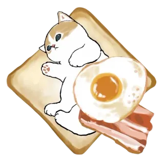 🥨 猫, トースト, 朝食, 卵, ベーコン, 可愛い, 食べ物 telegram sticker