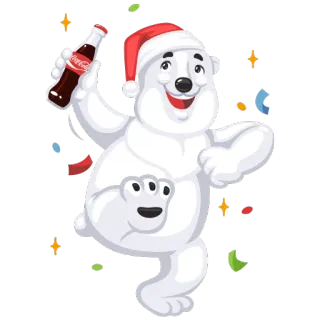 💃 หมีขั้วโลก, โคคา-โคล่า, หมวกซานต้า, วันหยุด, คริสต์มาส, การเฉลิมฉลอง telegram sticker