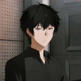 🕳 anime, pelo negro, personaje, hombre, serio, retrato whatsapp sticker