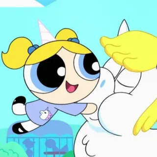 ❄️ Bubbles Powerpuff Girls мультфильм, пузыри, суперкрошки, единорог, дружба, счастливый, милый telegram sticker