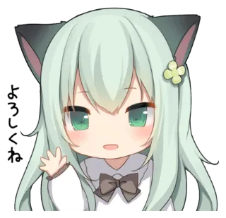 👋 よろしくね Anime, Mignon, Kawaii, Oreilles de chat, Chibi whatsapp sticker