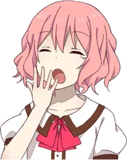 😴 Anime, Gadis, Imut, Mengantuk, Rambut Merah Muda, Pita, Kartun telegram sticker
