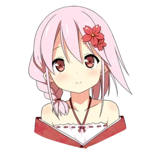 🙂 anime, menina, cabelo rosa, flor vermelha, fofo, desenho animado, ilustração whatsapp sticker