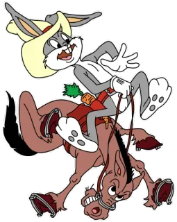🐴 Bugs Bunny dibujos animados, conejo, zanahoria, western, caballo telegram sticker