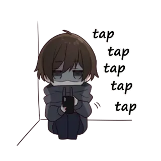🌚 tap tap tap tap tap anime, sad, chibi, phone, tapping, lonely, sticker telegram sticker