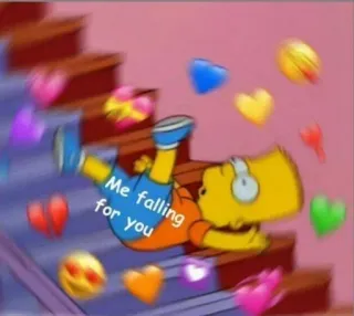 🥲 Bart Simpson The Simpsons Me falling for you spadanie, miłość, słodkie, kreskówka, serce whatsapp sticker