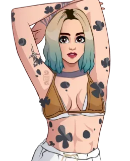 ♣️ mujer, tatuaje, dibujo animado, pegatina, ilustración, retrato telegram sticker