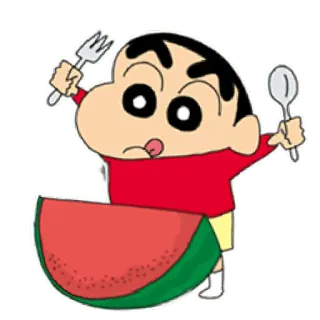 😀 Shin-chan Nohara Crayon Shin-chan Shin-chan, Watermeloen, Cartoon, Anime, Hongerig, Eten, Voedsel telegram sticker