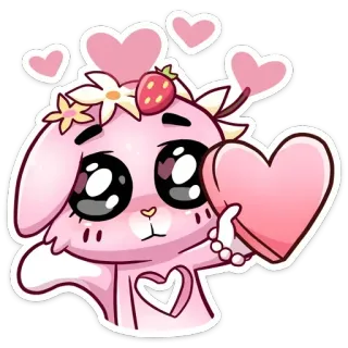 #️⃣ kawaii, lucu, kelinci, hati, merah muda, kartun, hewan whatsapp sticker