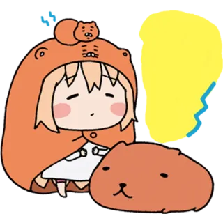 😔 animé, mignon, kawaii, capybara, fille, orange whatsapp sticker