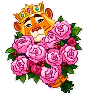☺️ лев, корона, цветы, букет, король telegram sticker