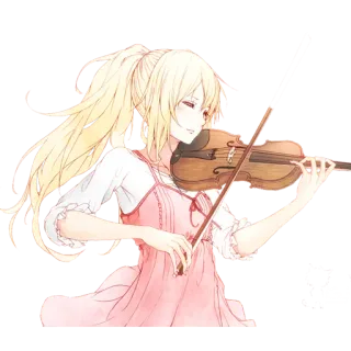 🎻 Аниме, Девушка, Скрипка, Музыка, Блондинка, Платье, Иллюстрация whatsapp sticker
