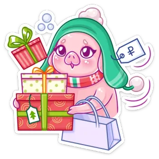 🎁 cerdo, regalos, compras, invierno, navidad, lindo, dibujos animados, fiesta telegram sticker