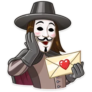 💌 V V for Vendetta V for Vendetta, Guy Fawkes mask, anonymous, revolution, heart, letter, sticker telegram sticker