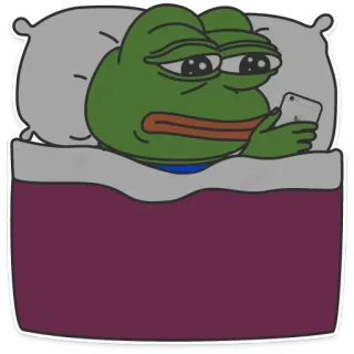 😴 Pepe the Frog pepe, frog, bed, sad, phone, meme telegram sticker
