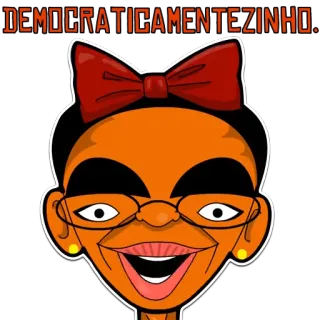 😊 DEMOCRATICAMENTEZINHO. 만화, 인물 사진, 캐릭터, 안경, 나비 넥타이, 오렌지색 피부, 미소 telegram sticker