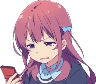 😒 anime, dziewczyna, telefon, kreskówka, wyraz, słodki telegram sticker