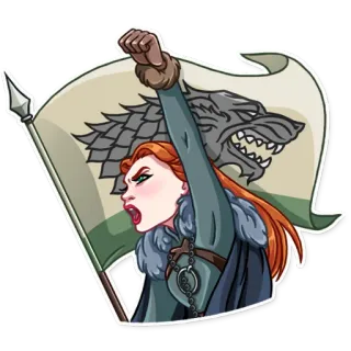 😠 Ygritte Game of Thrones Ygritte, Game of Thrones, HBO, loup, bannière, poing levé, femme telegram sticker