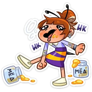 🤤 Сосик 벌, 꿀, 만화, 스티커, 귀여운, 병, 쏟은 telegram sticker