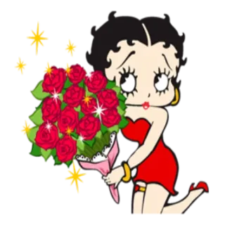 🌸 Betty Boop cartoon, Betty Boop, roses, flowers, classic cartoon, red dress telegram sticker