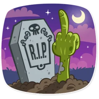 🖕 R.I.P. zombie, middle finger, tombstone, halloween, offensive, cartoon whatsapp sticker