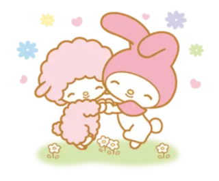 👭 My Melody Sanrio, Kawaii, Lucu, Domba, Anak domba, Teman, Kartun telegram sticker